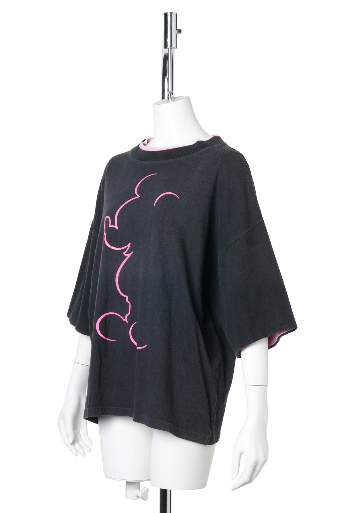 90s Mickey Mouse / Neon Pink Silhouette Layered T-Shirt / BLACK