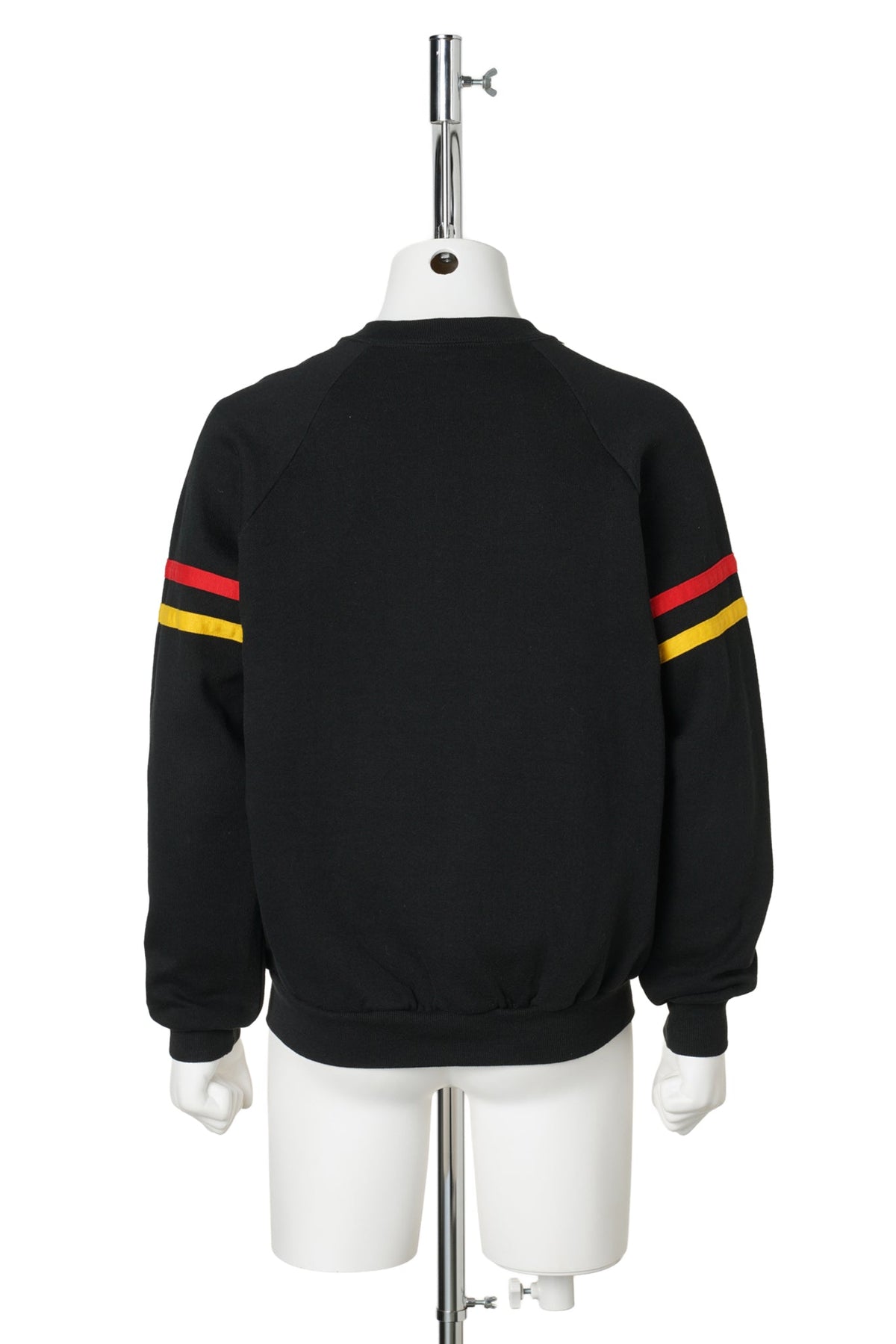 Mickey Mouse / Flock Print Sleeve Stripe Black Raglan Sweatshirt / 1980s–1990s / L / BLACK
