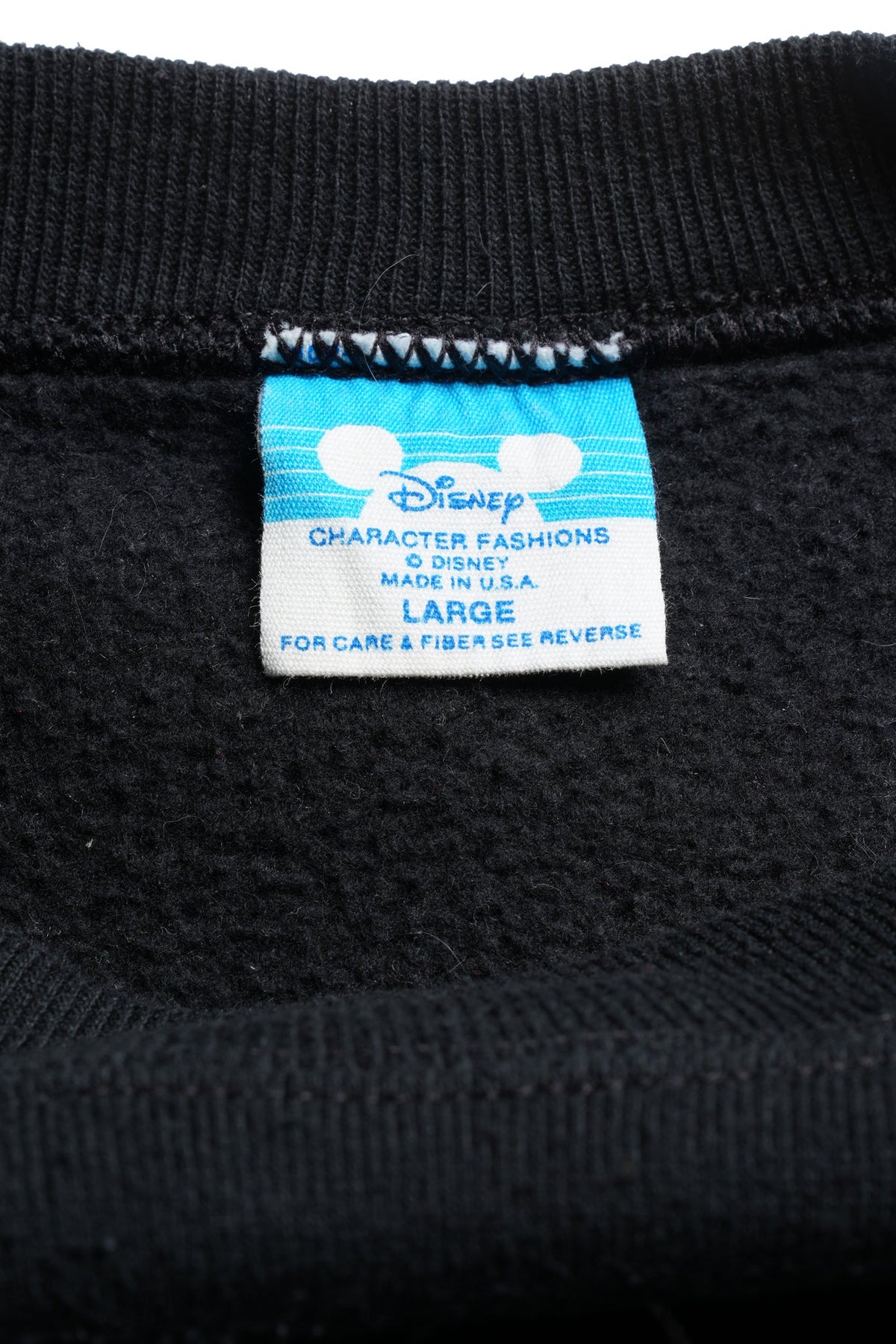Mickey Mouse / Flock Print Sleeve Stripe Black Raglan Sweatshirt / 1980s–1990s / L / BLACK