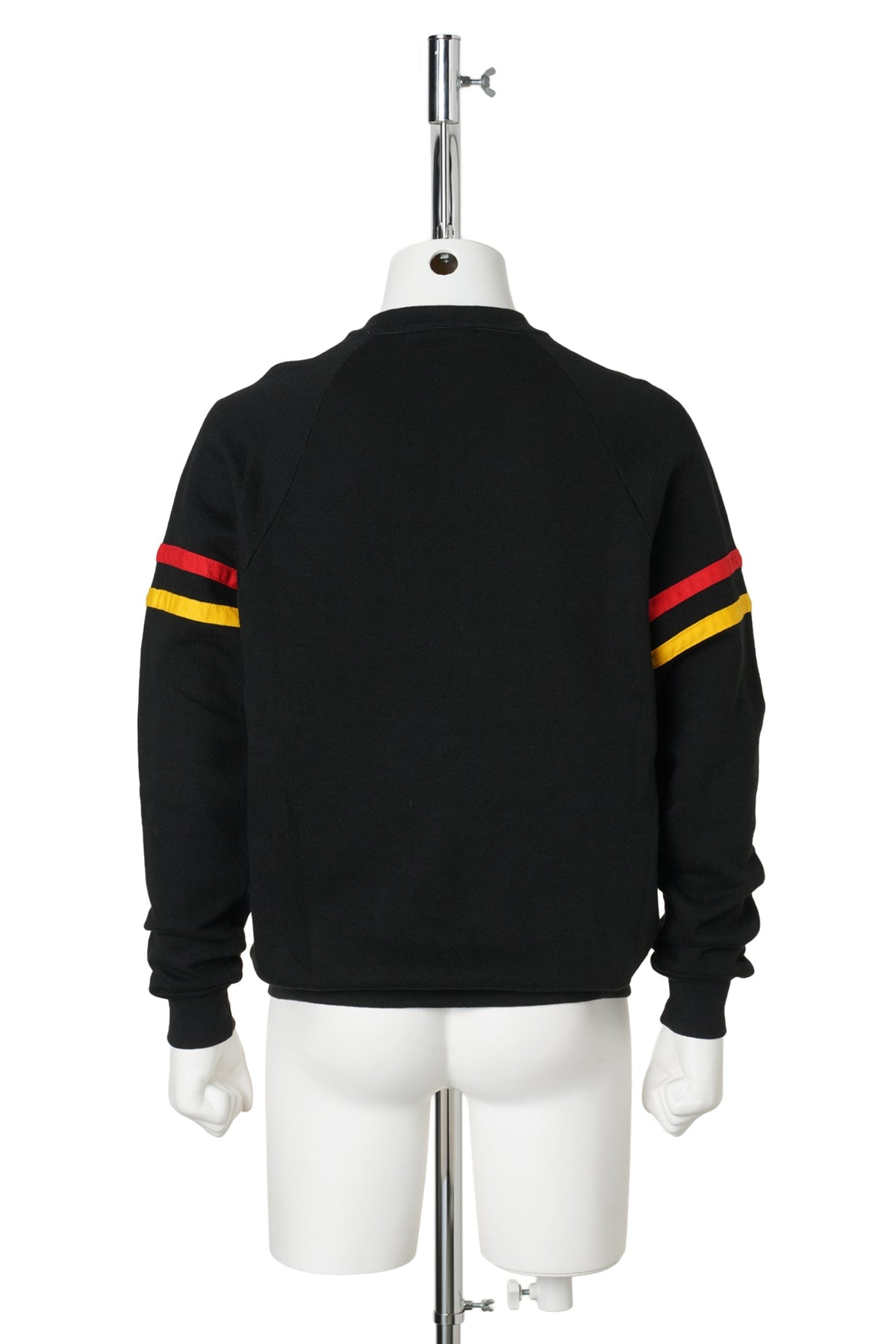 Mickey Mouse / Flock Print Sleeve Stripe Black Raglan Sweatshirt / 1980s–1990s / XL / BLACK