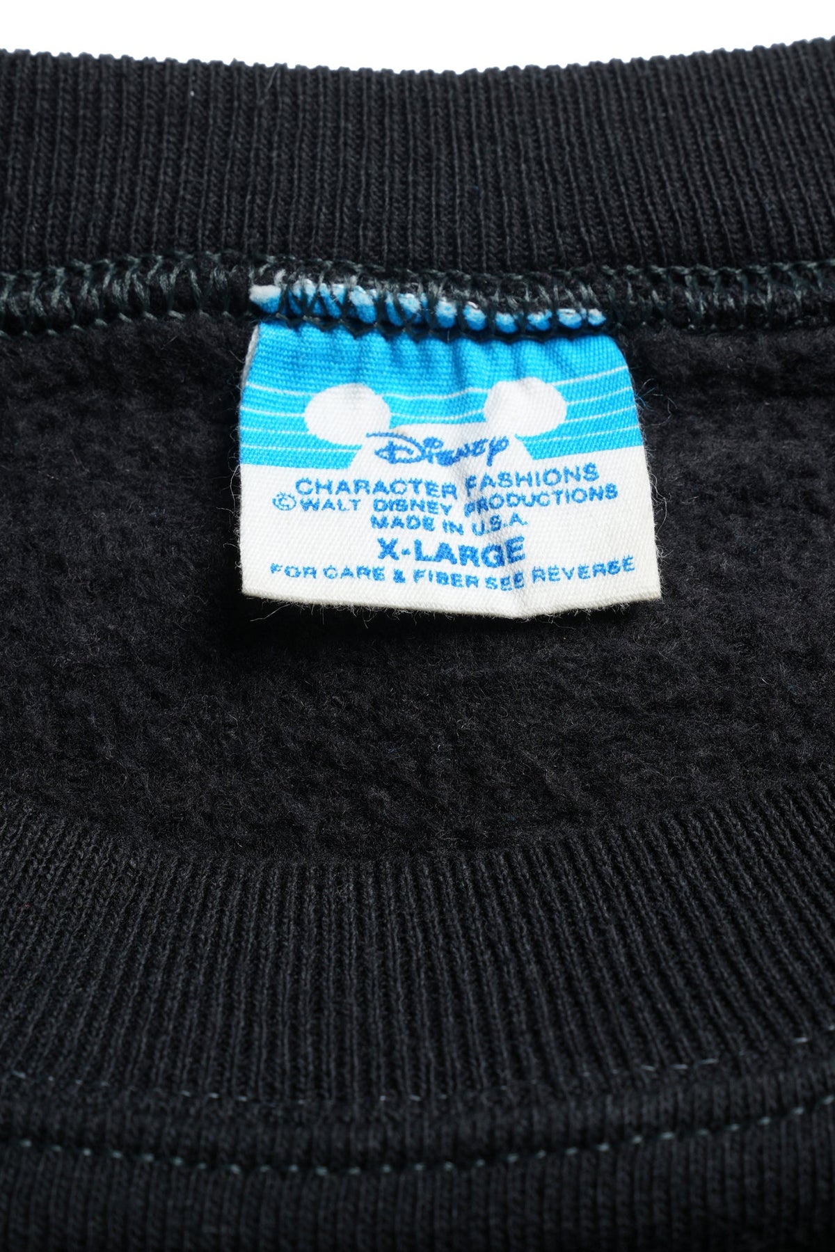 Mickey Mouse / Flock Print Sleeve Stripe Black Raglan Sweatshirt / 1980s–1990s / XL / BLACK
