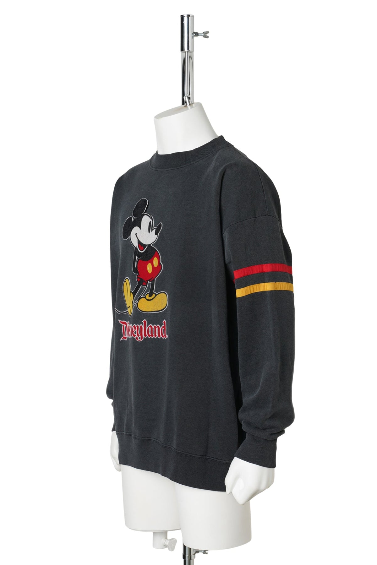 80s Disneyland / Standing Mickey Sleeve Stripe Black Sweatshirt / BLACK