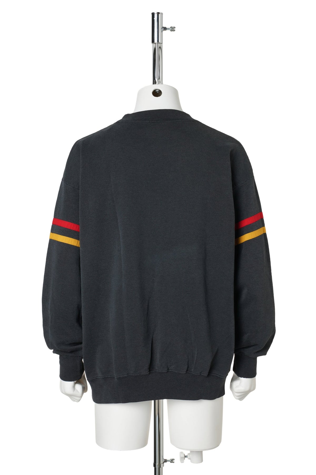 80s Disneyland / Standing Mickey Sleeve Stripe Black Sweatshirt / BLACK