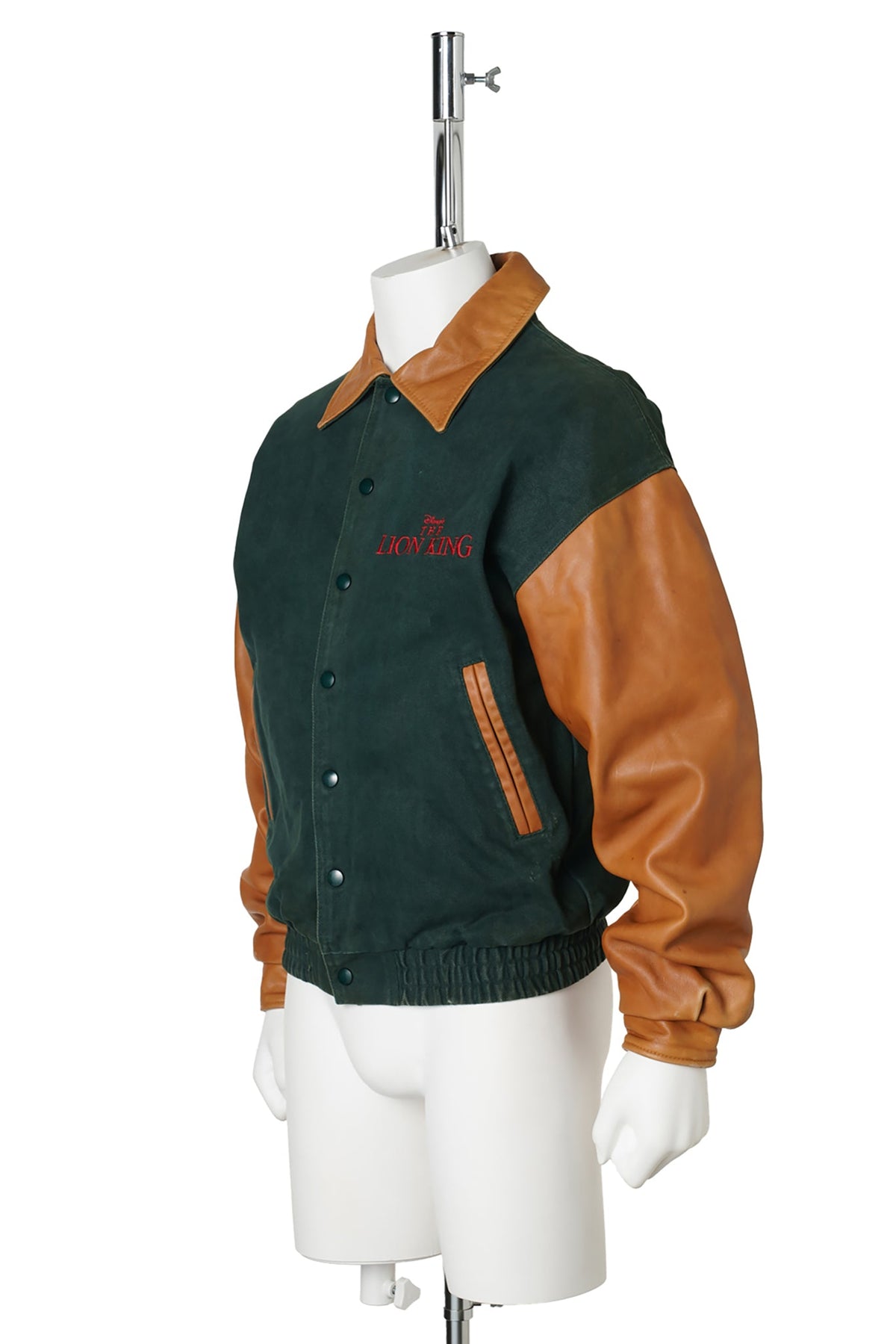 90s The Lion King / Leather Sleeve Varsity Jacket / GREEN