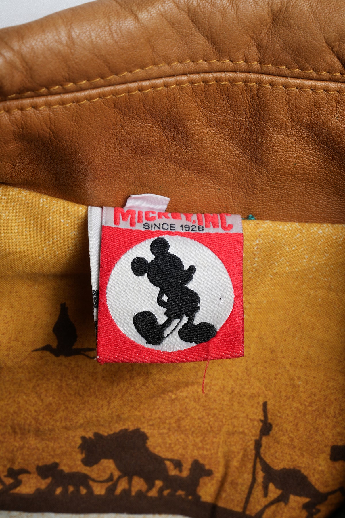 90s The Lion King / Leather Sleeve Varsity Jacket / GREEN