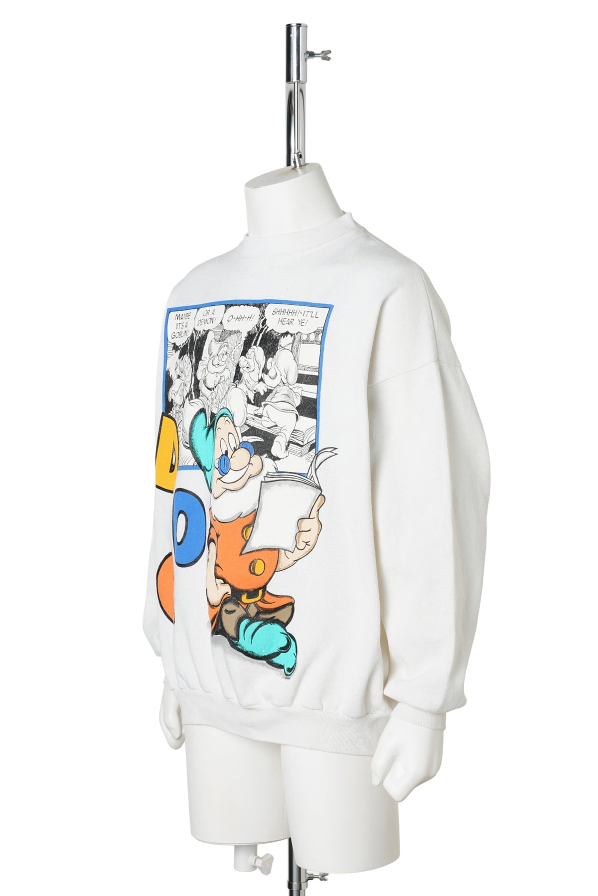 90s Snow White and the Seven Dwarfs / Doc Comic Print White Sweatshirt / WHITE