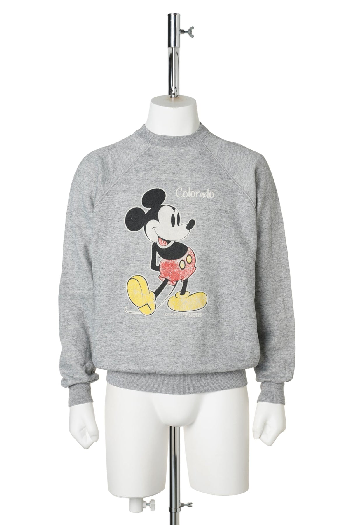 80s Mickey Mouse / Colorado Standing Mickey Heather Gray Raglan Sweatshirt / GREY