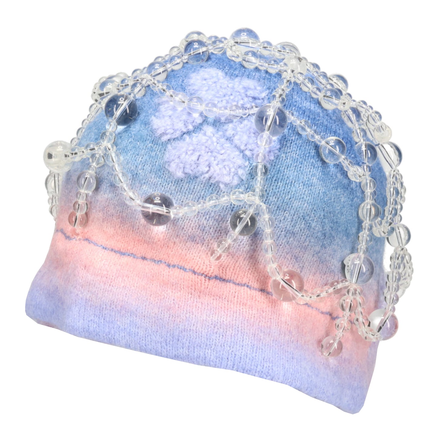 BEADED GRADIENT BEANIE / CLEAR/BLUE