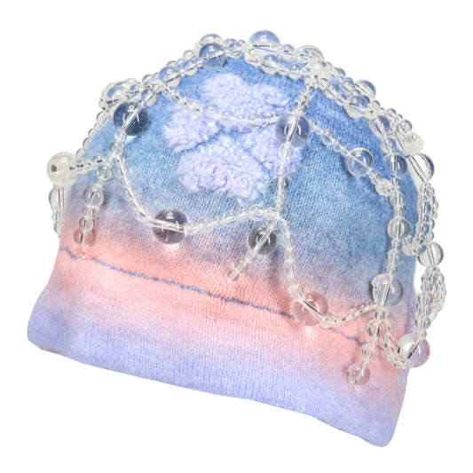 BEADED GRADIENT BEANIE / CLEAR/BLUE