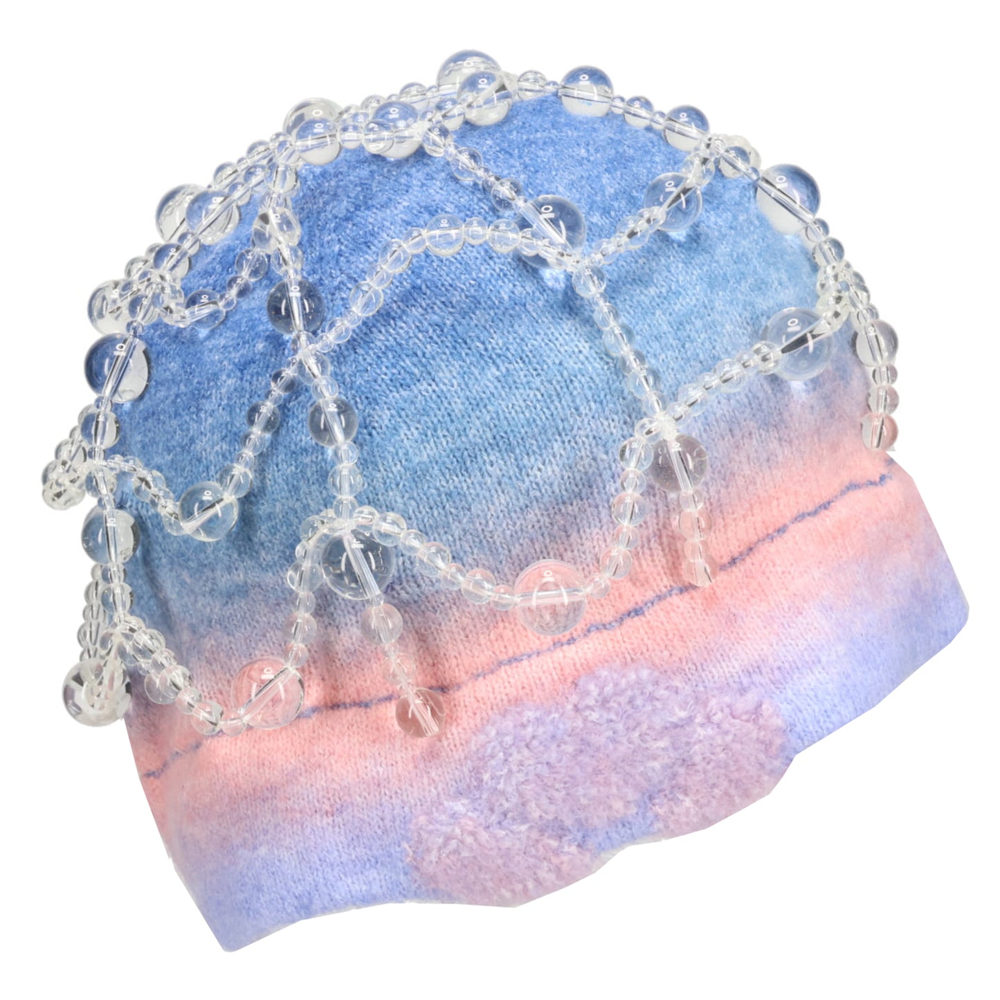 BEADED GRADIENT BEANIE / CLEAR/BLUE