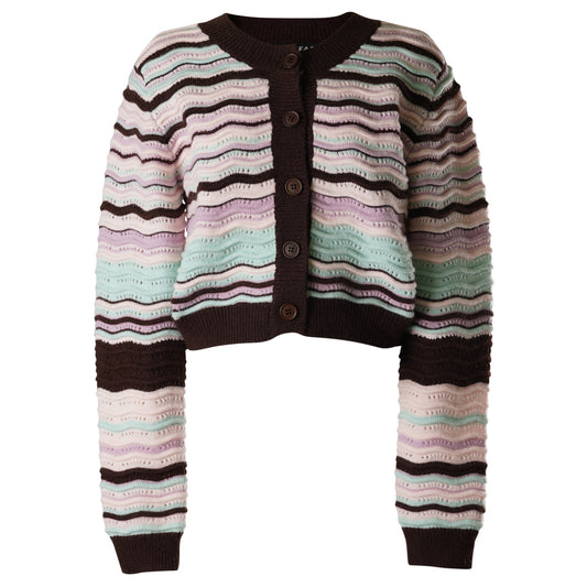 STRIPED WAVE KNIT CARDIGAN / PINK