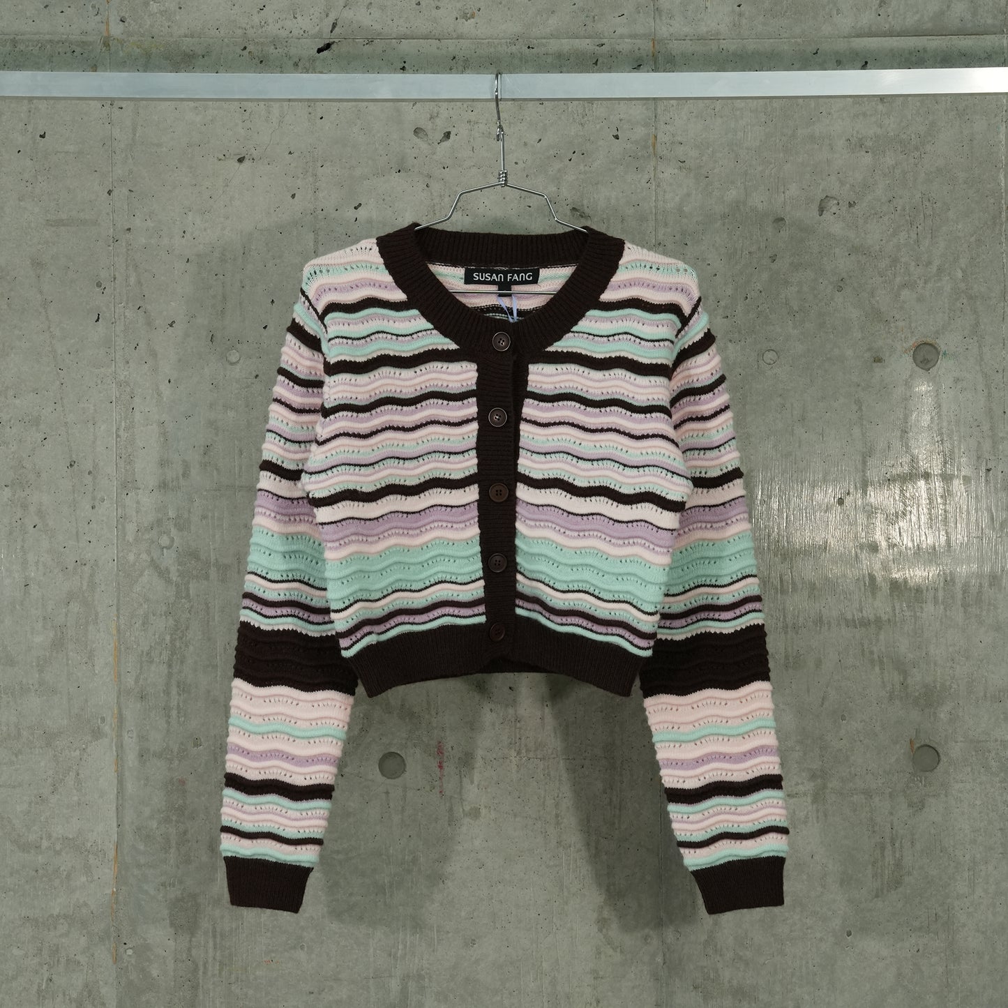 STRIPED WAVE KNIT CARDIGAN / PINK