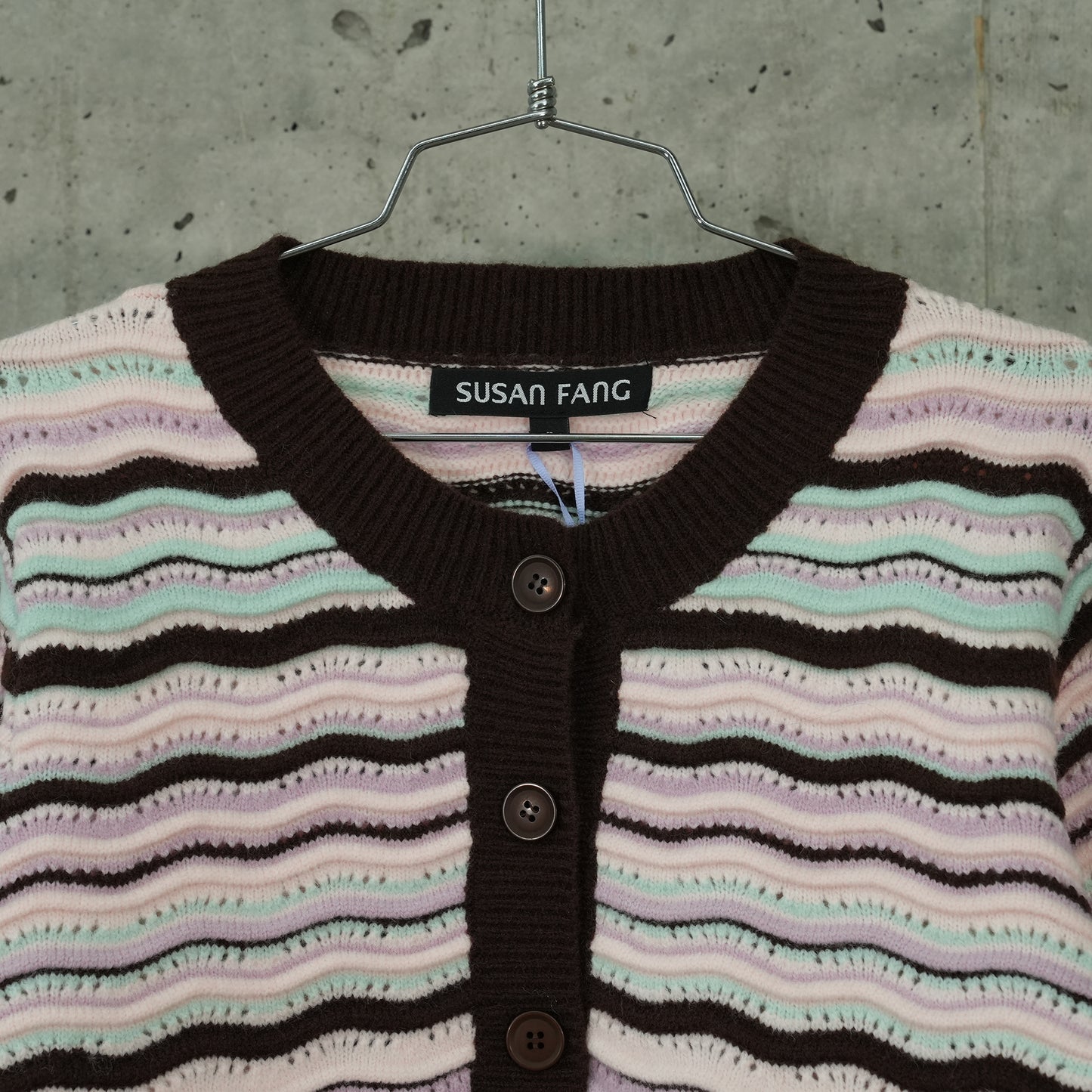 STRIPED WAVE KNIT CARDIGAN / PINK