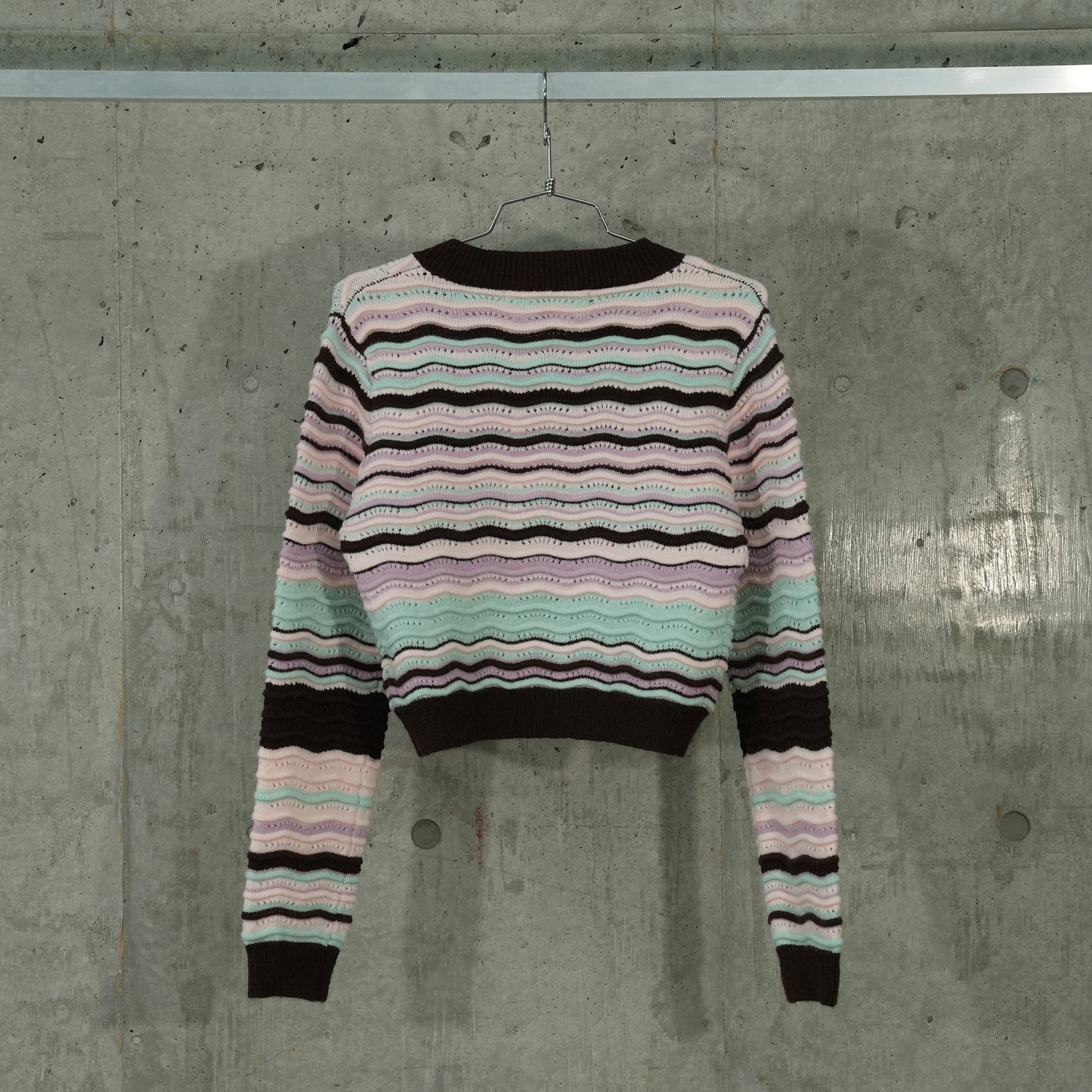 STRIPED WAVE KNIT CARDIGAN / PINK