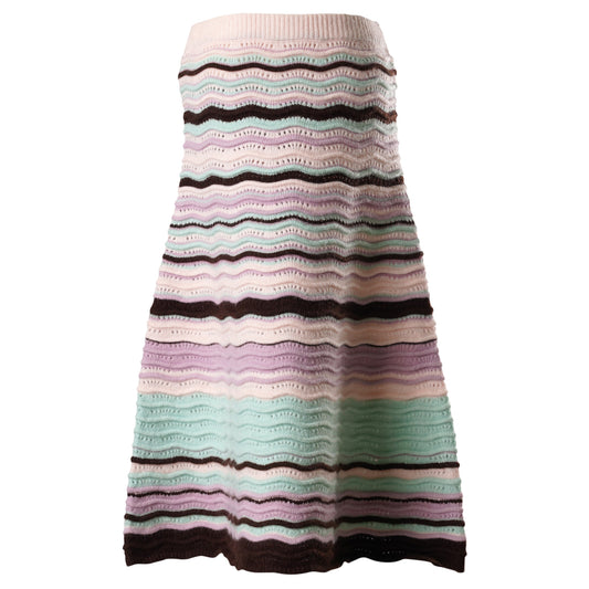 STRIPED WAVE KNIT MIDI SKIRT / LIGHT PINK