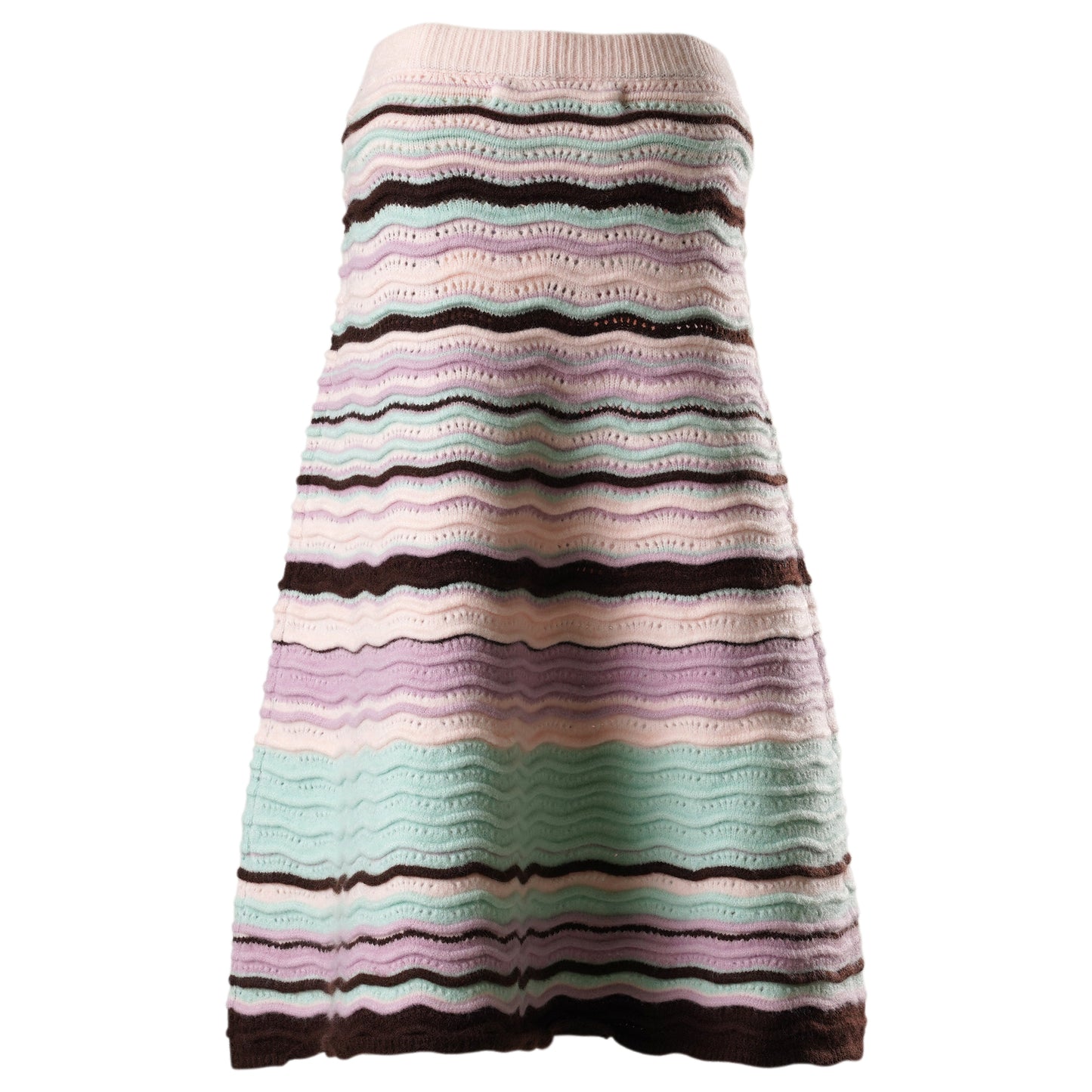 STRIPED WAVE KNIT MIDI SKIRT / LIGHT PINK