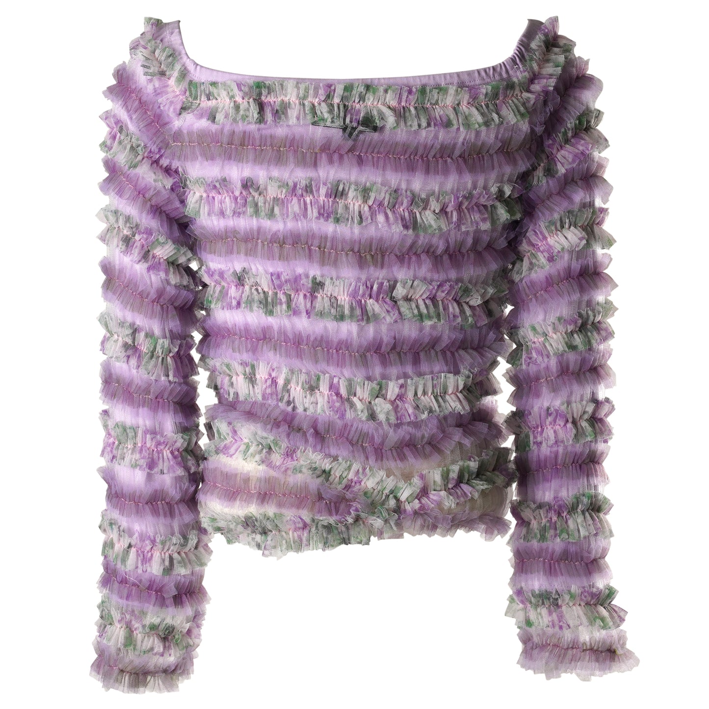 SHIRRED TULLE LONG SLEEVE TOP / PURPLE