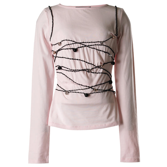 BEADED LONG-SLEEVE TOP / LIGHT PINK