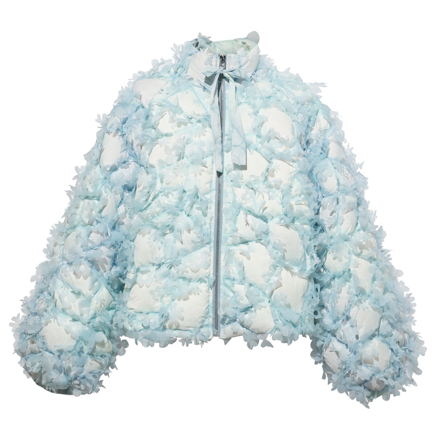 QUILTED LASER-CUT PUFFER BOW JACKET / BLUE