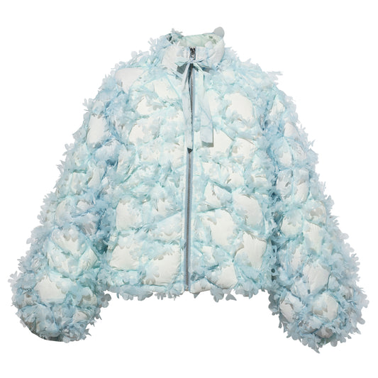 QUILTED LASER-CUT PUFFER BOW JACKET / BLUE