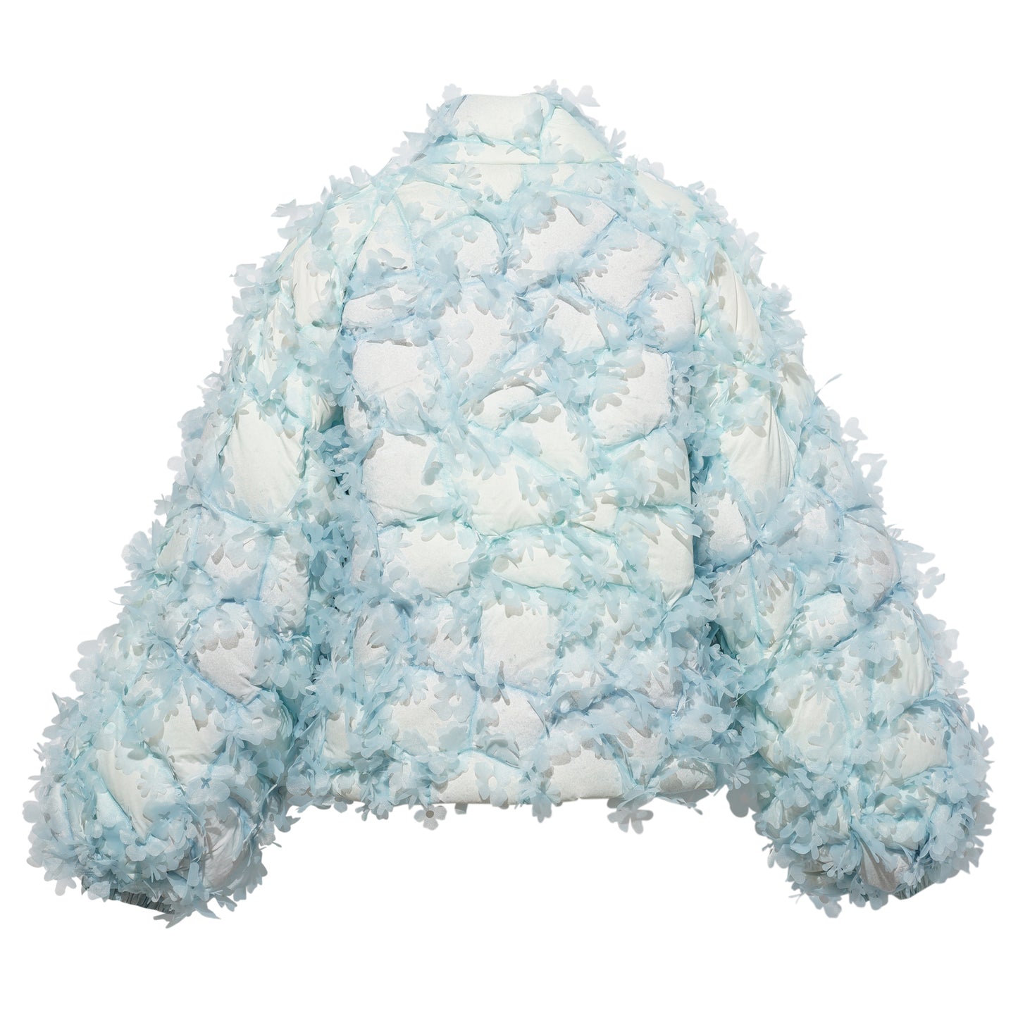 QUILTED LASER-CUT PUFFER BOW JACKET / BLUE