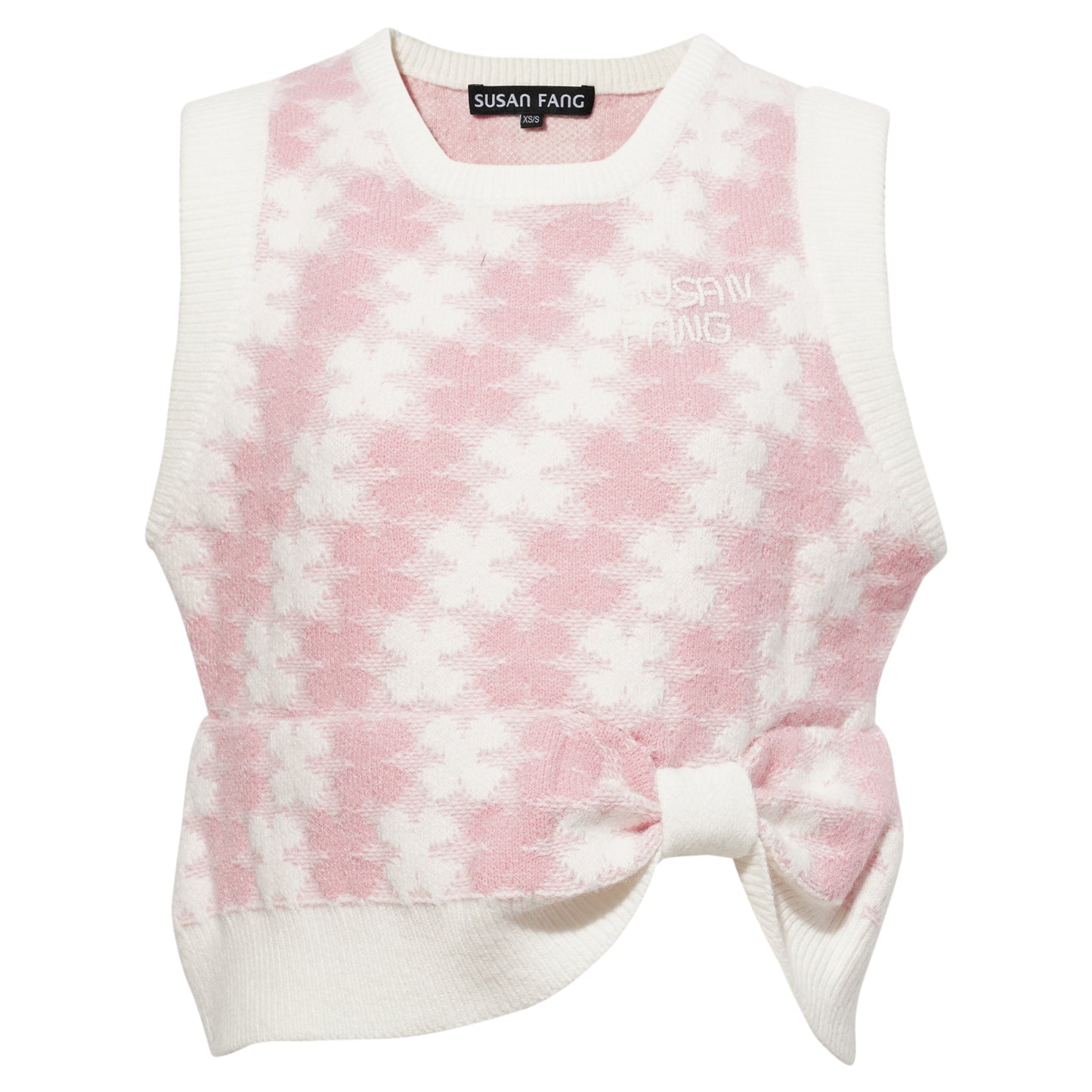HEART CLOVER BOW KNIT VEST TOP / PINK