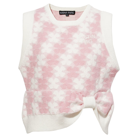 HEART CLOVER BOW KNIT VEST TOP / PINK