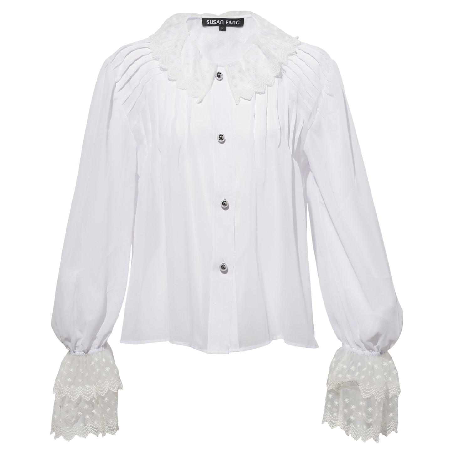 PLEATED LACE BLOUSE / WHITE