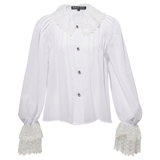 PLEATED LACE BLOUSE / WHITE
