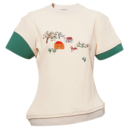 EMBROIDERED LAYERED TEE / BEIGE