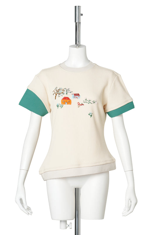 EMBROIDERED LAYERED TEE / BEIGE