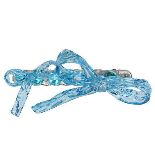 BLUE BOW BEADED HAIR CLIP / BLUE