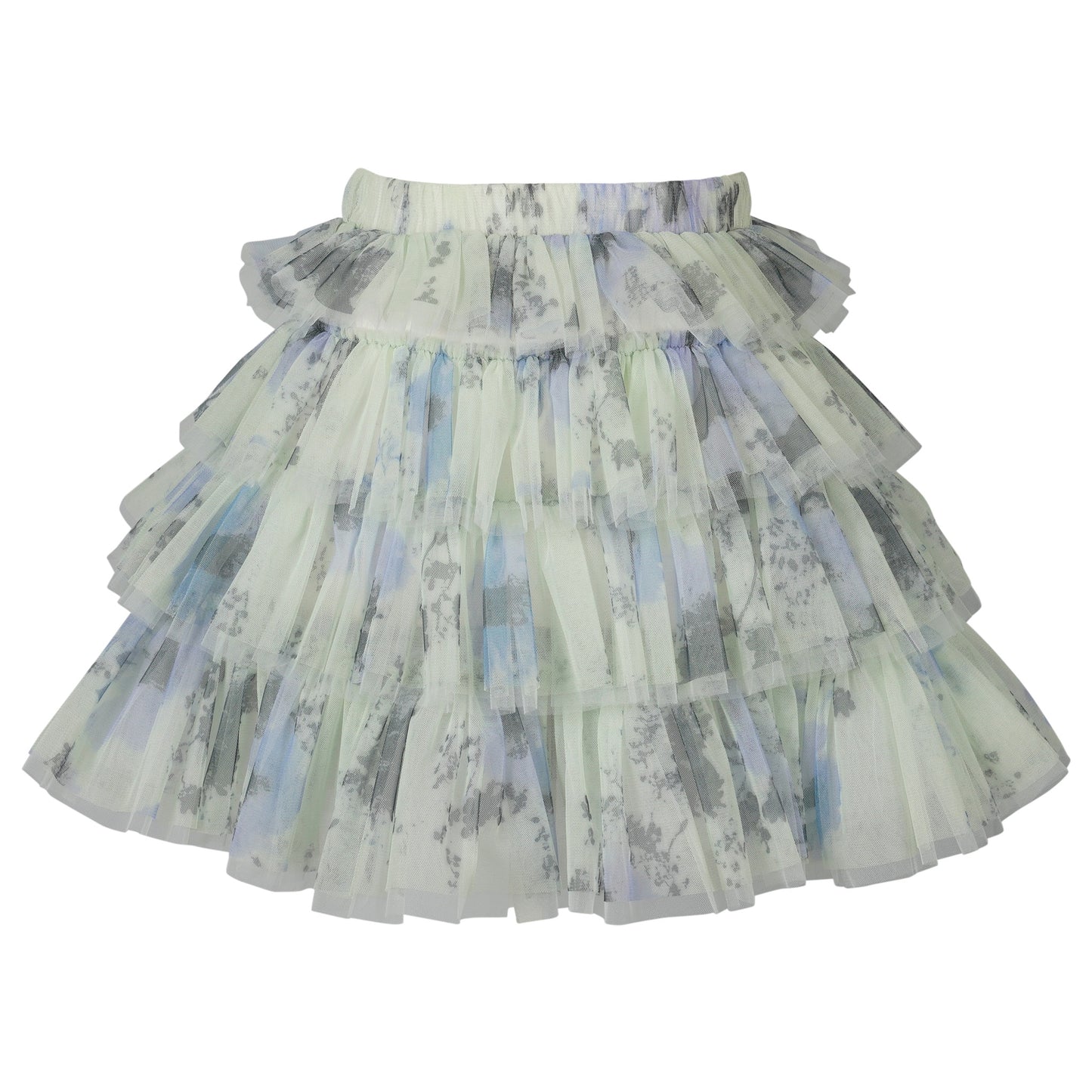 PRINTED LAYERED TULLE RUFFLE SKIRT / YELLOW