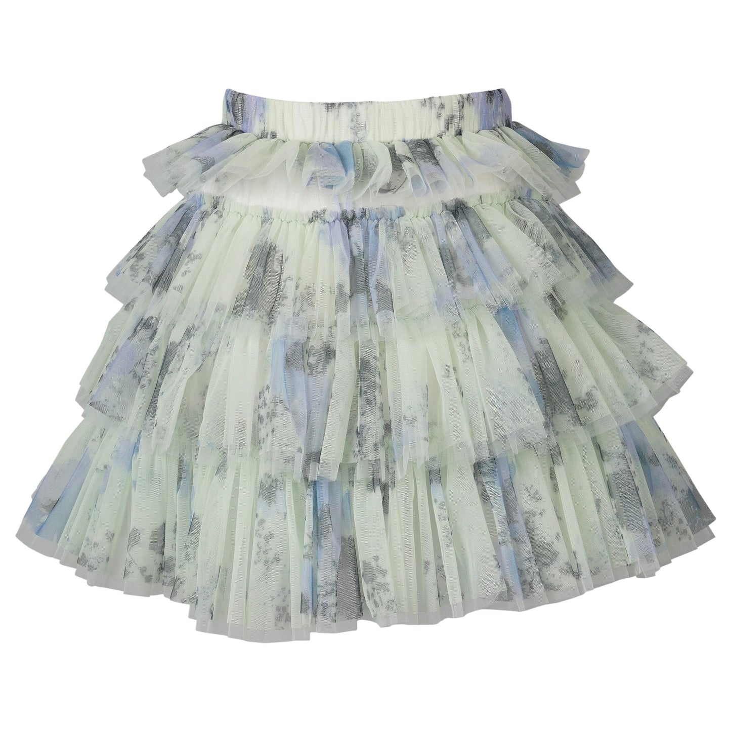 PRINTED LAYERED TULLE RUFFLE SKIRT / YELLOW