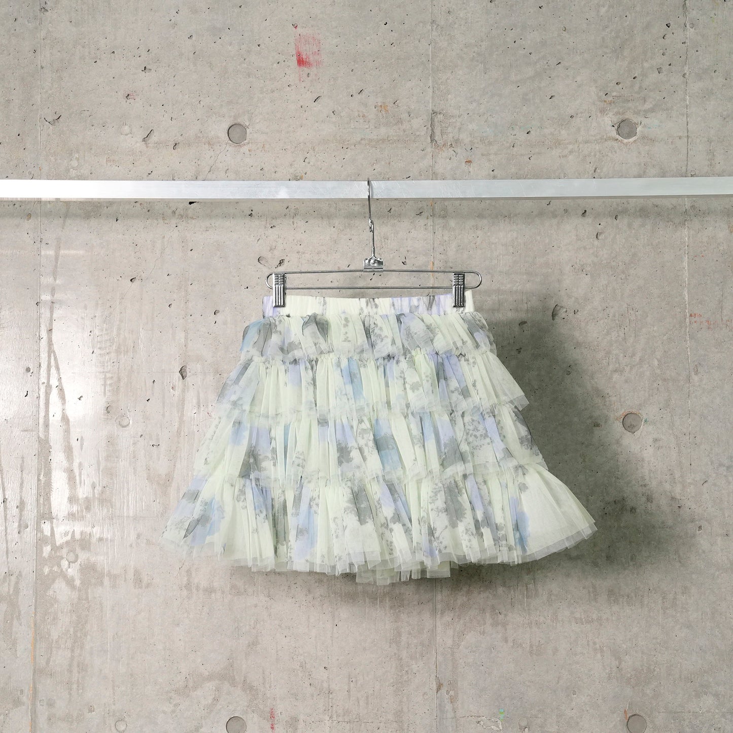 PRINTED LAYERED TULLE RUFFLE SKIRT / YELLOW