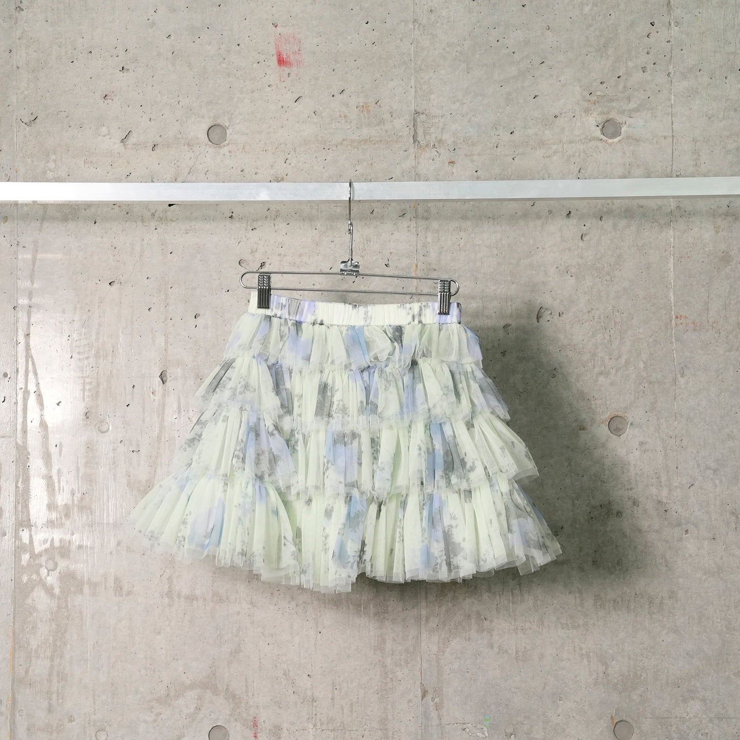 PRINTED LAYERED TULLE RUFFLE SKIRT / YELLOW