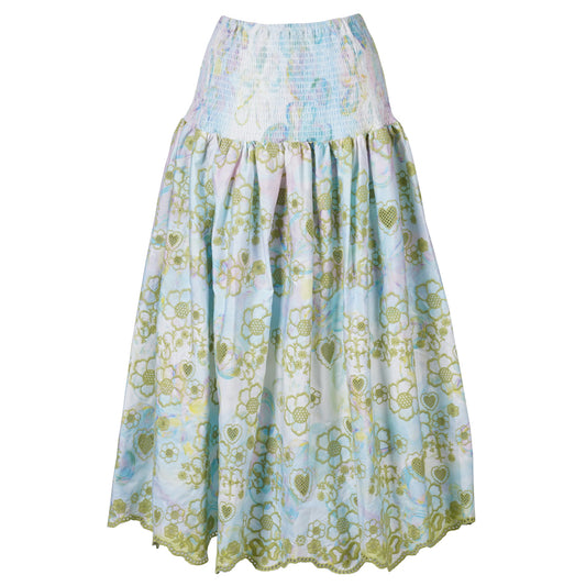 BRODERIE ANGLAISE GATHERED SKIRT / BLUE