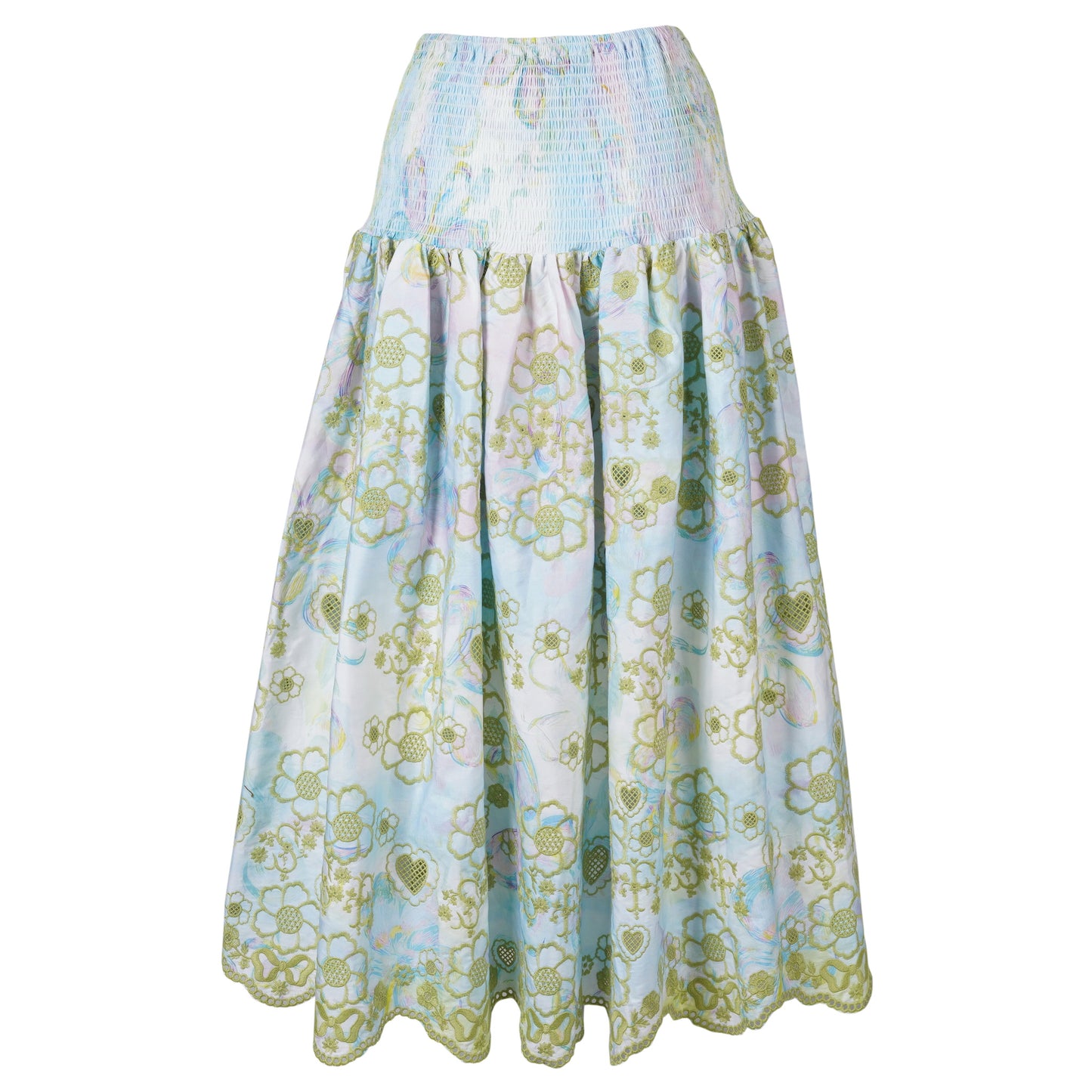 BRODERIE ANGLAISE GATHERED SKIRT / BLUE