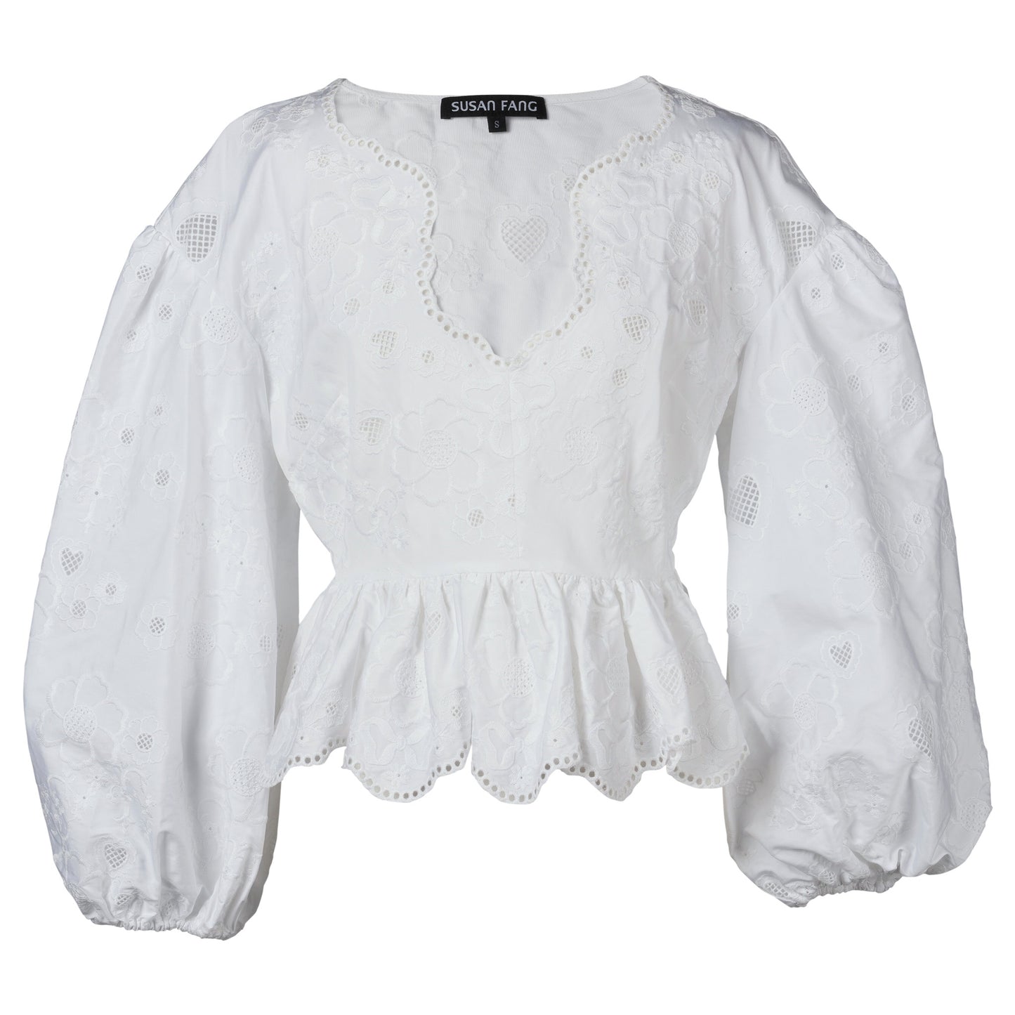 BRODERIE ANGLAISE PUFF SLEEVE BLOUSE / WHITE