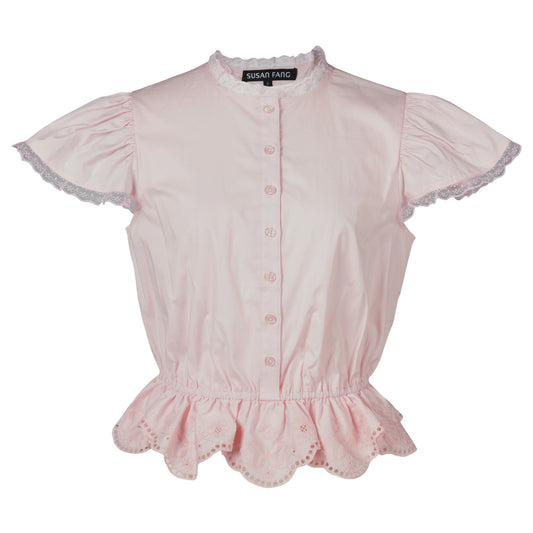 BRODERIE ANGLAISE RUFFLE TOP / PINK