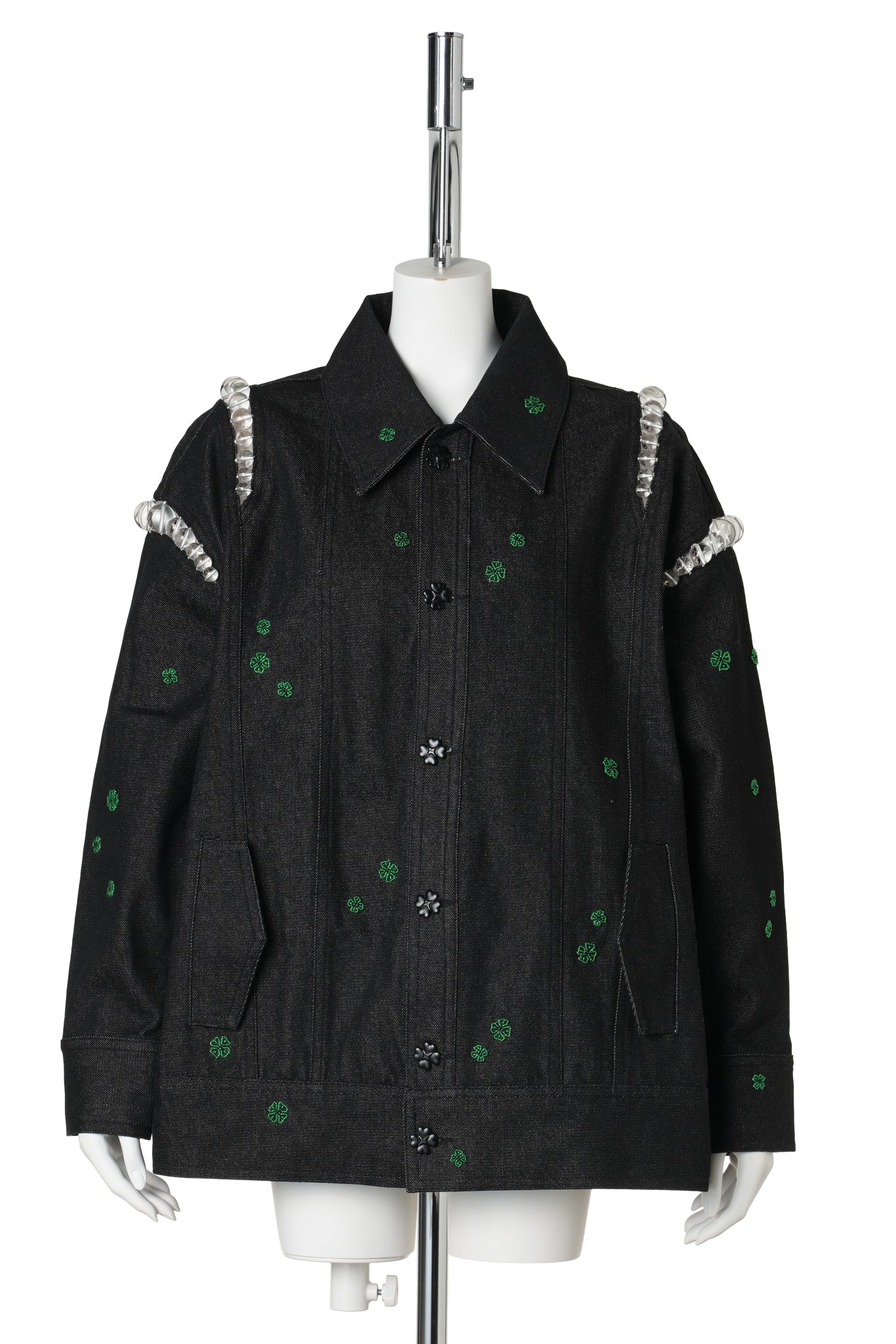 BUBBLE EMBROIDERED DENIM JACKET / NAVY