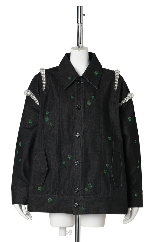 BUBBLE EMBROIDERED DENIM JACKET / NAVY