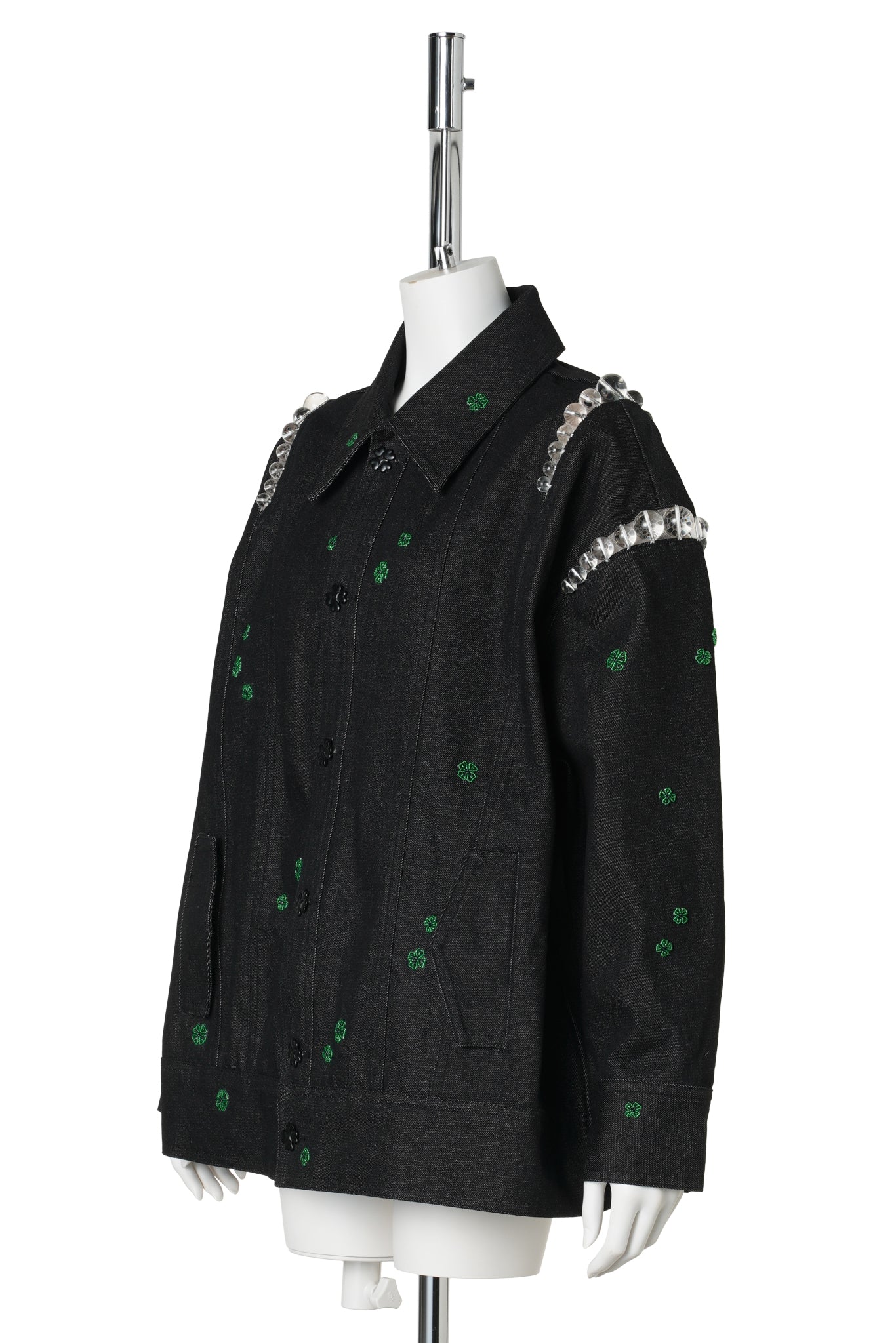 BUBBLE EMBROIDERED DENIM JACKET / NAVY