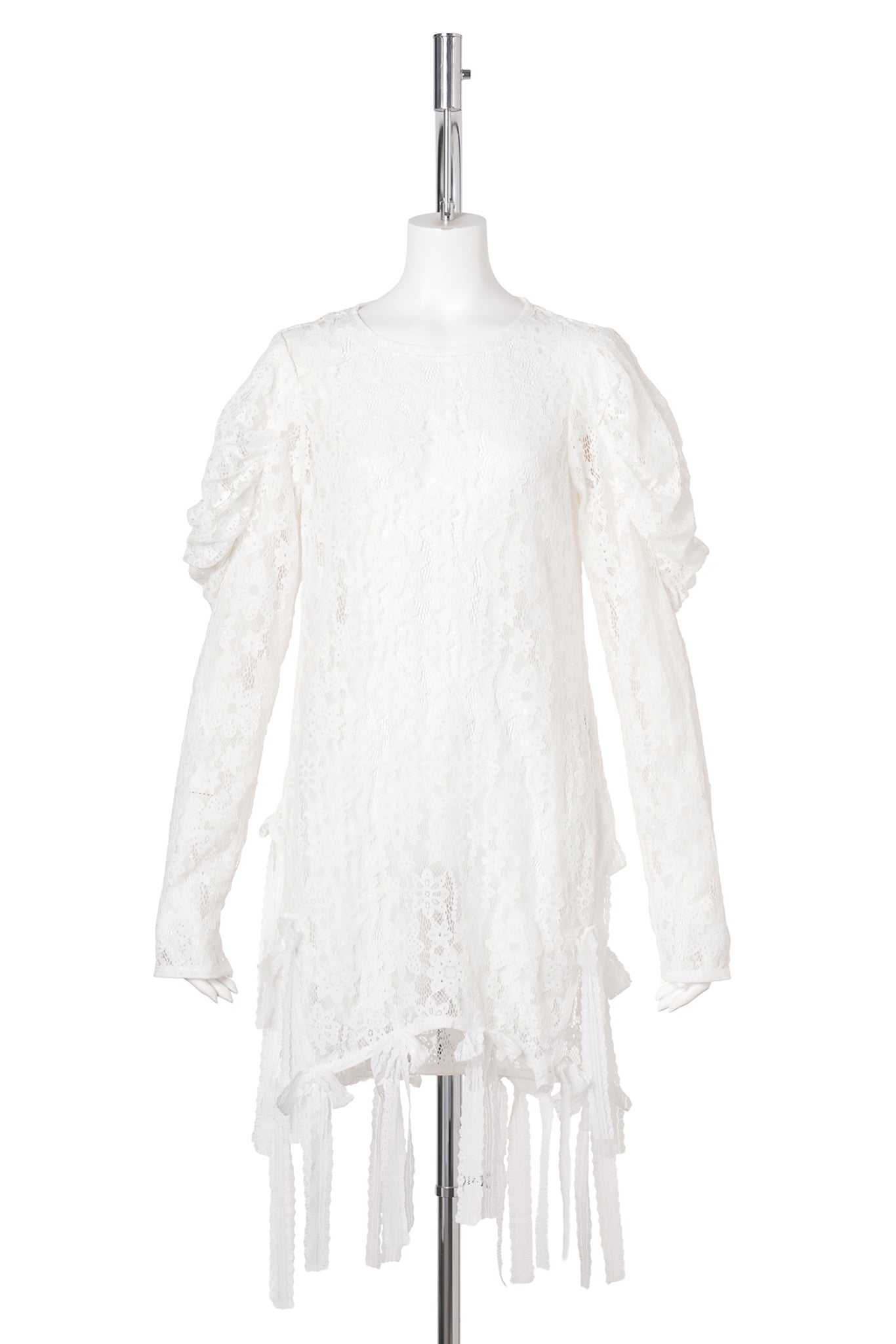 RIBBON BOW FLOWER LACE DRESS / WHITE