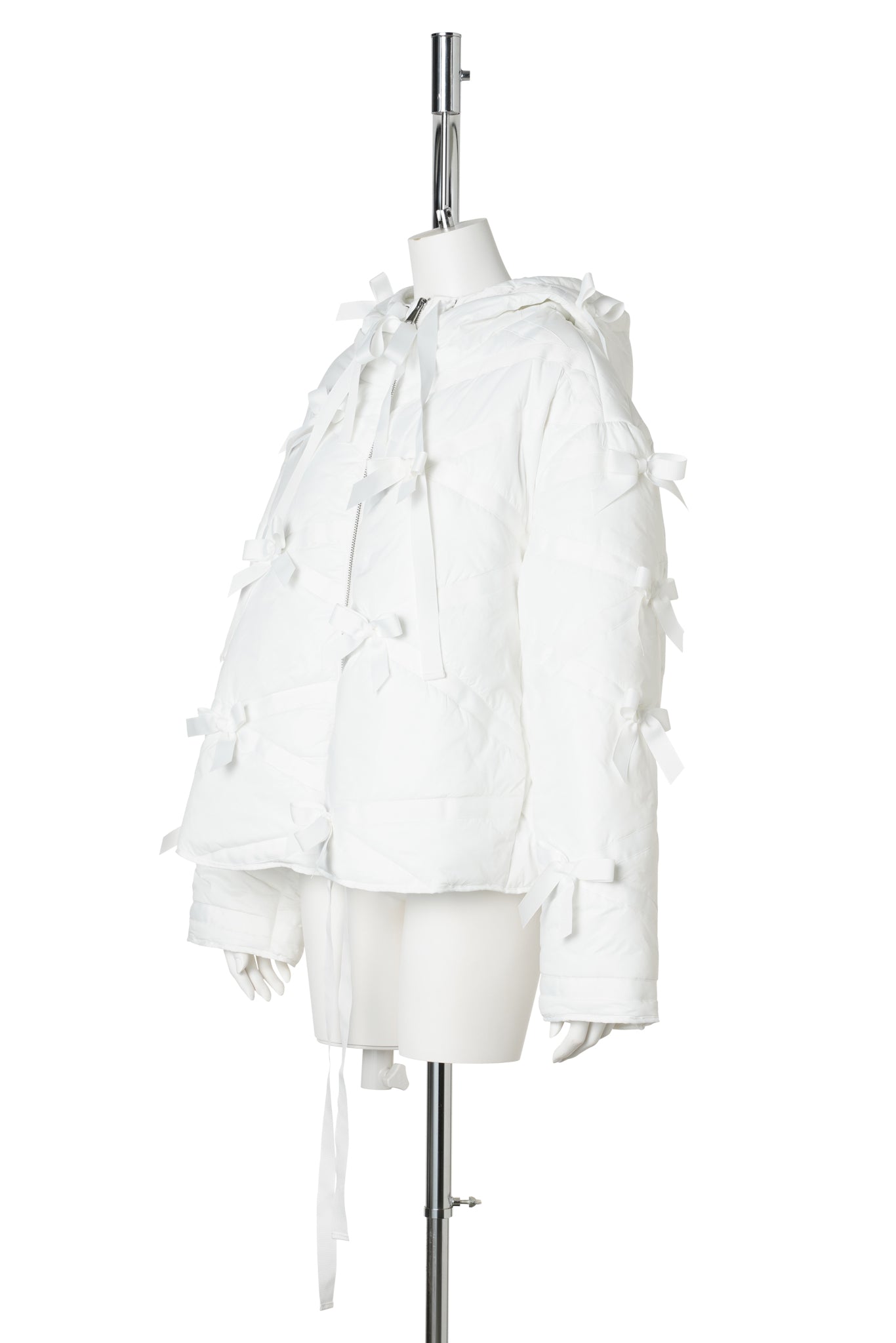 BOW HOODED PADDED JACKET / WHITE