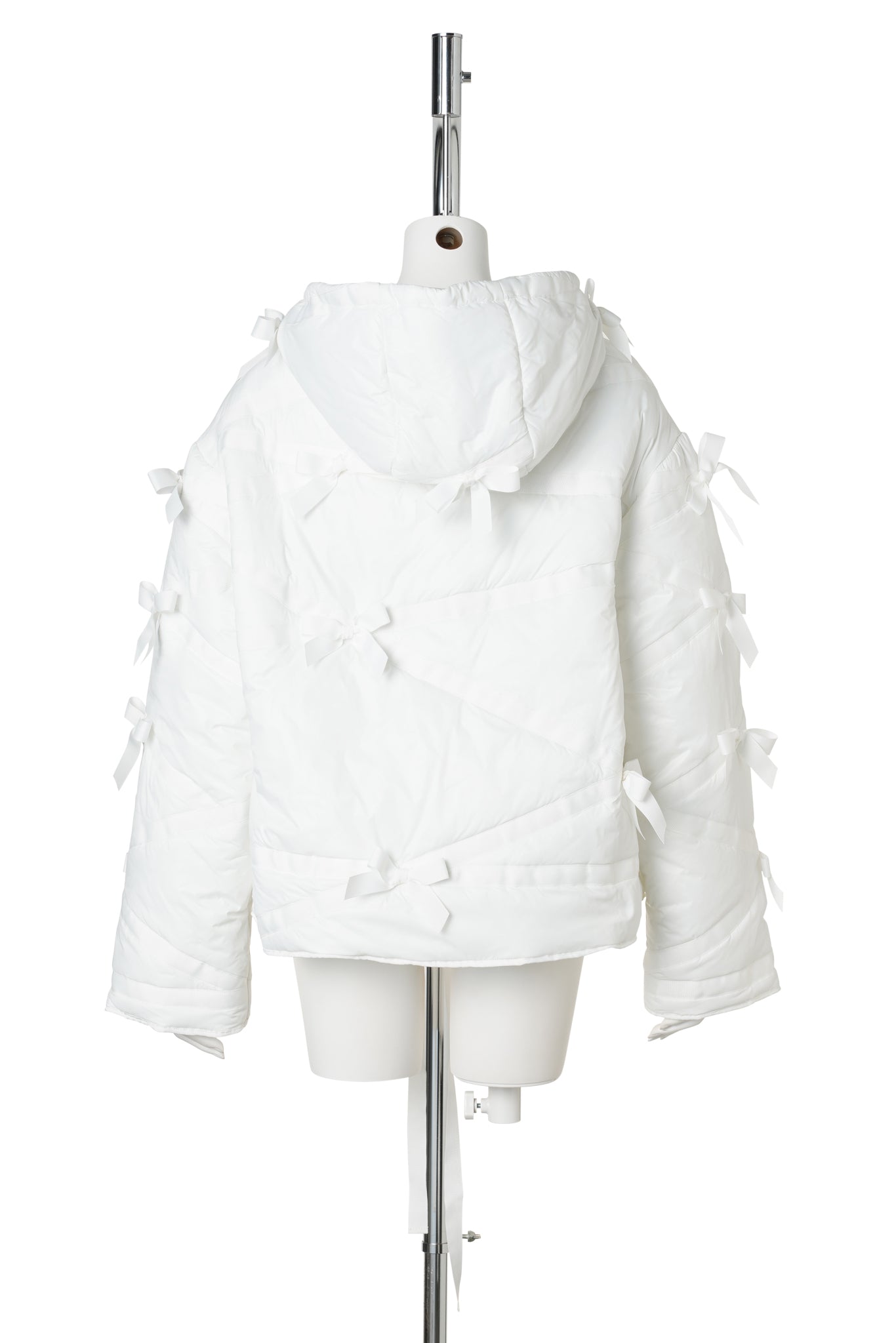 BOW HOODED PADDED JACKET / WHITE