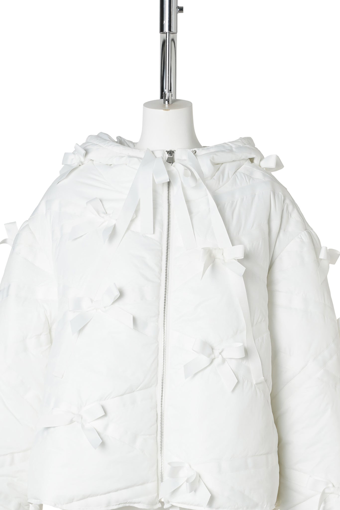BOW HOODED PADDED JACKET / WHITE