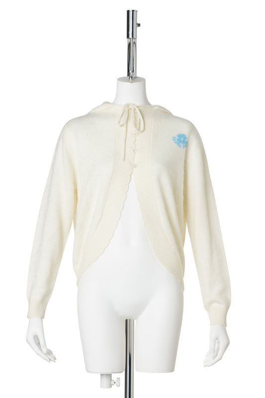 HOODED CASHMERE CARDIGAN / WHITE