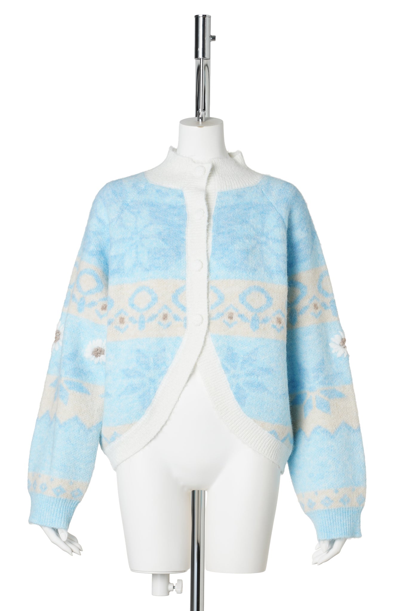 RECYCLED JACQUARD KNIT CARDIGAN / BLUE