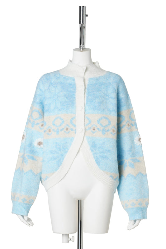 RECYCLED JACQUARD KNIT CARDIGAN / BLUE